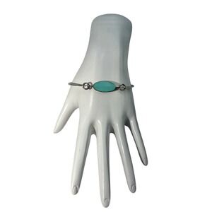 Vintage signed BOMA Sterling‎ Silver 925 Turquoise Inlay hook clasp Bracelet